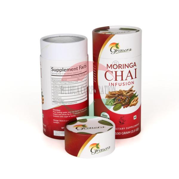 Latas de empacotamento do chá do tubo redondo vermelho do papel da caixa de Pantone personalizadas