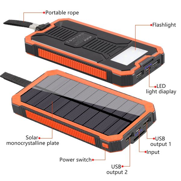 Plastic FCC 5V2.1A 20000mAh Camping Solar Power Bank