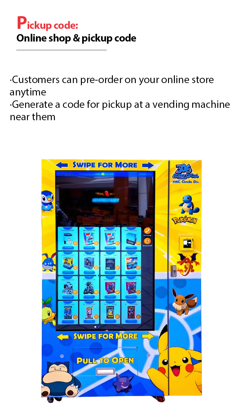 Big Touch Screen TCG Pokémon Card Vending Machine With Card Reader and Customized Sticker