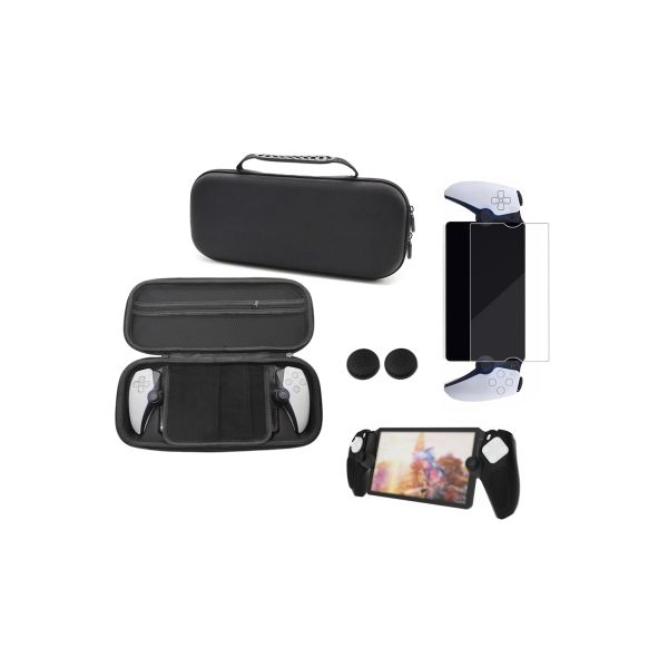 Travel Case Set with thumbstick Grip Caps Tempered Glass Screen Protector  Silicone cover for PS Portal