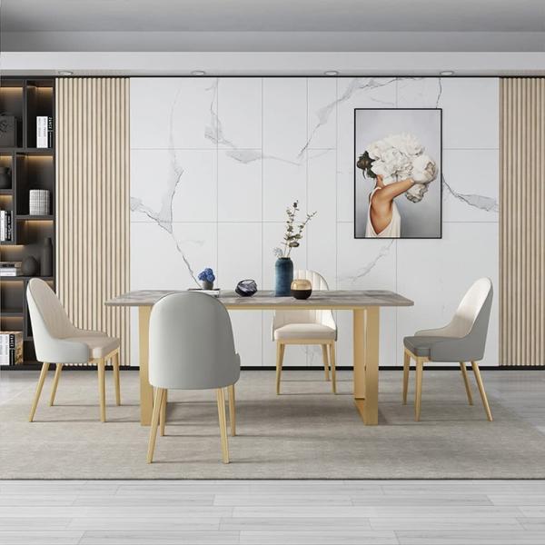 Grey Retro Nordic Style Dining Table And Chairs , Modern Metal Base Dining Table