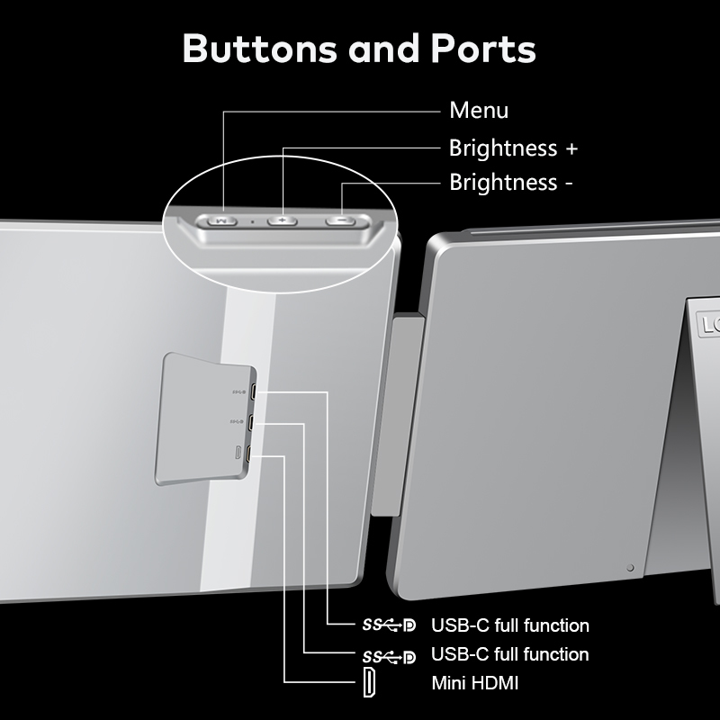 1200P FHD IPS 14 Inch Portable Desktop Triple Monitor with 360 Degree Rotating Auto Sensing Screen