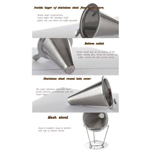 Stainless Steel Dripper 11cm Height , Pour Over Metal Filter For Christmas Gift