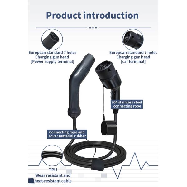 European Standard Type2-Type2 EV Charging Extension Cord EV Charging Accessories
