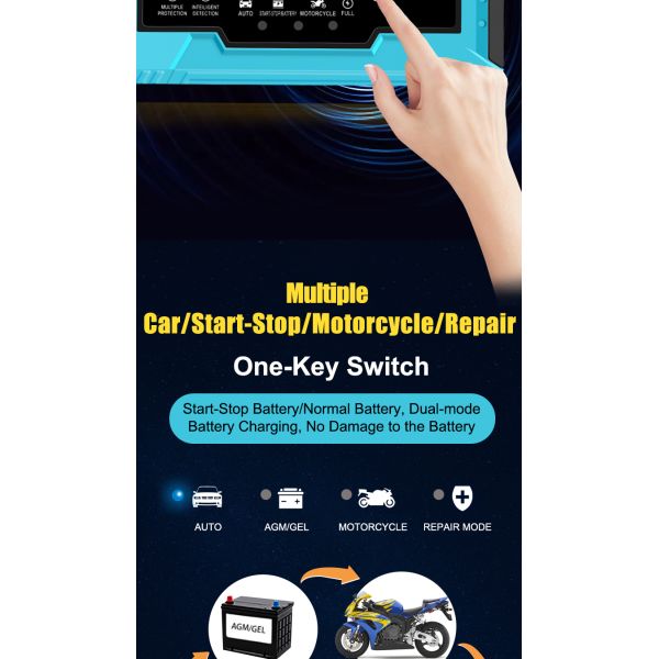 12V/24V Output 8a Pulse Repair Smart Fast Charger for Car Motorcycle Power Supply Adapter Included