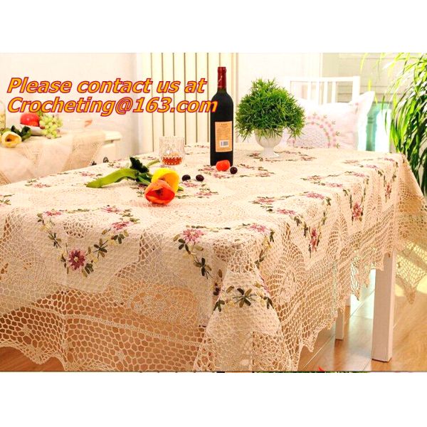 Rectangular coffee table linen table cloth table, Corcheted Lace Table linen, Tablecloth
