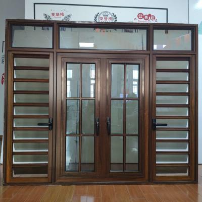 Single Glass  Blade Aluminum Frame Casement Windows Flush Aluminium Windows Wood Color