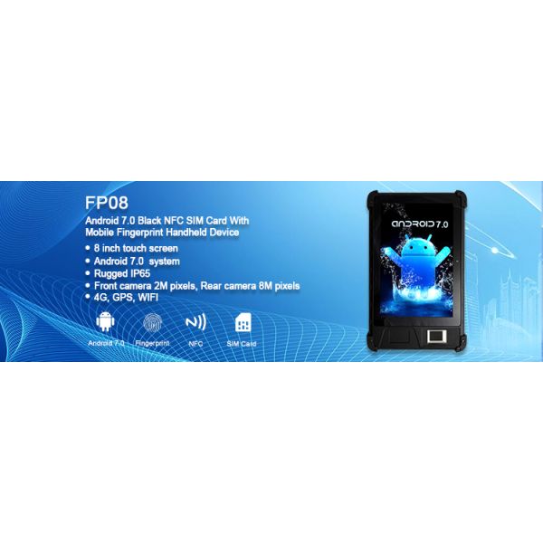 High Quality Android 7 8 inch Rugged Black NFC Fingerprint Scanner Biometric Handheld Terminal HFSecurity FP08