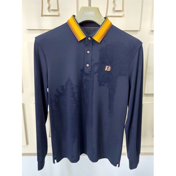 Luxury Men Long Sleeve Polo Shirts with Contrast Collar Classic Design Embroidered Logo, Multiple Colors for Business & Casual