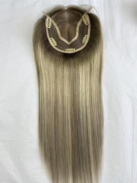 Wholesale T- Ashblonde Silk Base Closure Topper Virgin Human Hair Toupee Replacement System for Women Cheaper Price Hairpiece