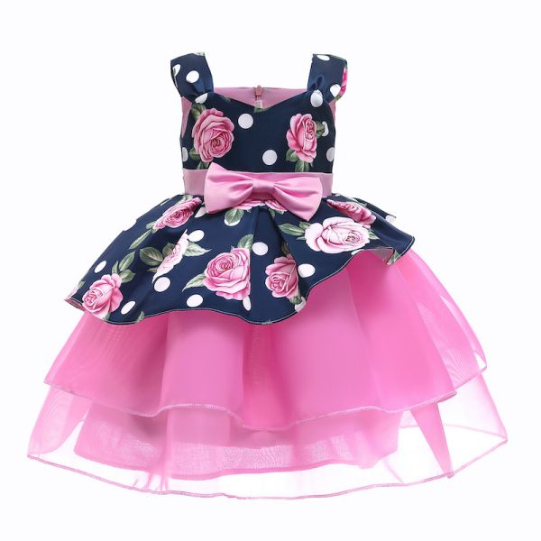White Formal Dress Girls Kinder Kleider Rose Print Vestidos De Fiesta Sukienki Dla Dzieci Robe Enfant Fille Princess Dre