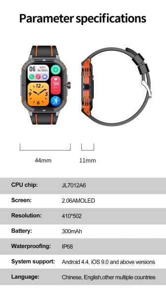 HK56 Reloj inteligente robusto de 2,06 pulgadas con pantalla de retina de 42 mm