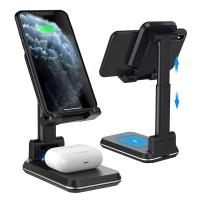Suporte sem fio duplo portátil e ajustável do telefone da mesa do carregador 10W