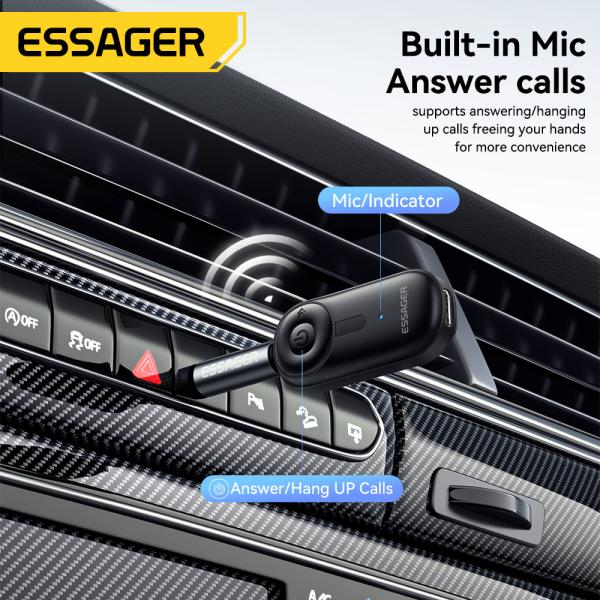 ESSAGER ES-BT14 3.5mm Audio Wireless Bluetooth Receiver Adapter For Wired Earphones Transmission Distance 10-20 Meters
