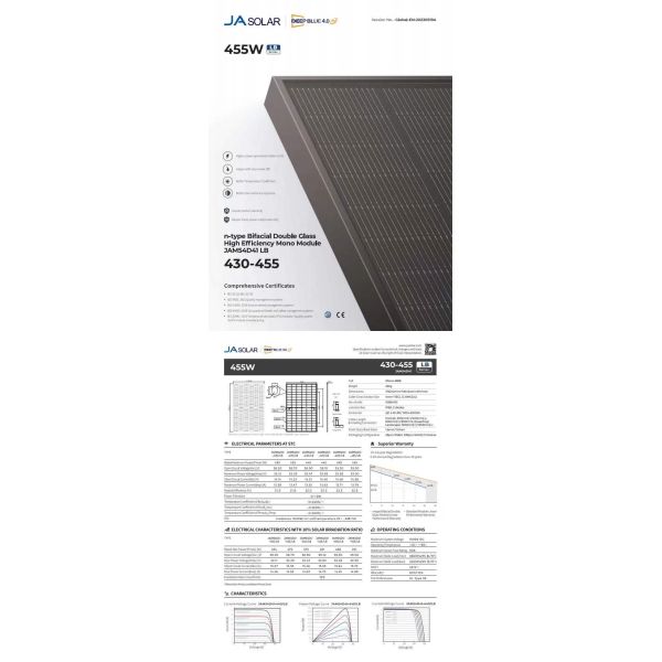 Ja Jam54D41 Lb 430-455W Custom Shaped Solar Panels N-Type Bifacial Dual Glass Solar Panel