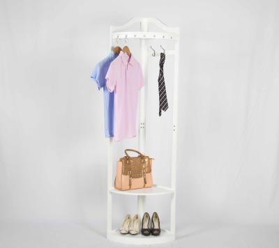 Corner Solid Wood Coat Hanger Rack With 2 Storage Shelves