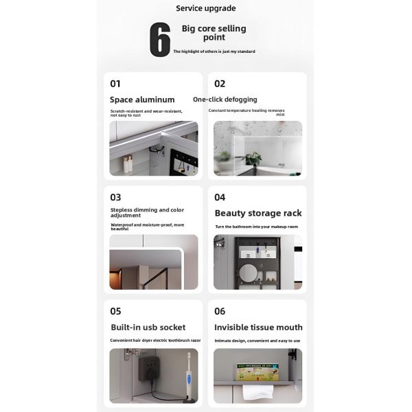Custom-Size Modern Bathroom Medicine Cabinet Smart Multi-Function Toilet Mirror Touch Sensor Switch Water Apartment Villa