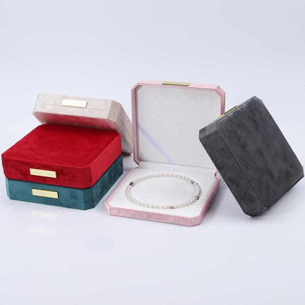 Soft Touch Multi Color Velvet Pearl Necklace Storage Box With Golden Scutcheon