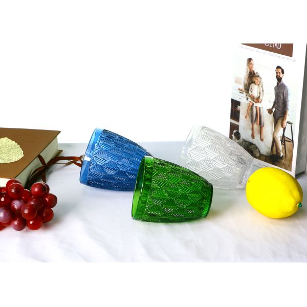 280ml Round Dark Green Colored Whisky Glasses With Leaf Pattern, Solid Colored Drinking Glass