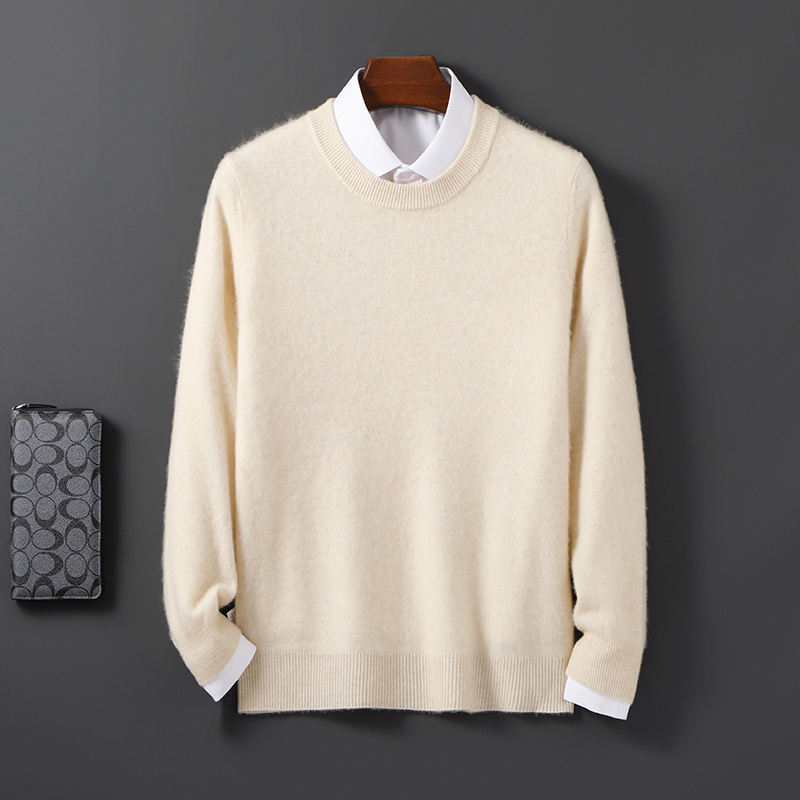 Men's 100% Wool Pullover Knit Sweater - Breathable 12 GG for Autumn Winter