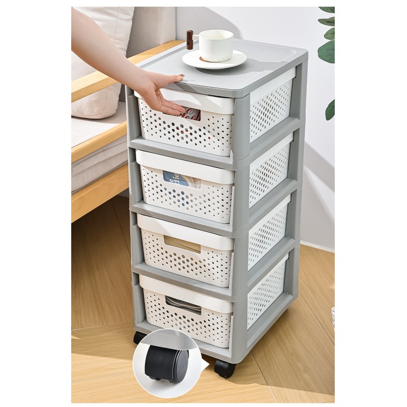 Nordic Movable Plastic 4-Layer Storage Cabinet Drawer-Type Toys Storage Organizer Drawer Cart with Wheels