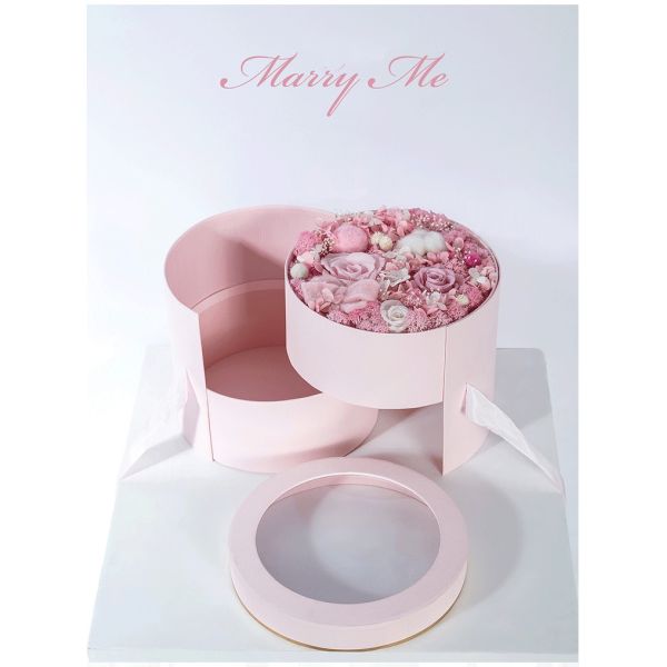 Настраиваемый логотип Розовый цветок упаковка 2 слоя круглый цветочный ящик Картонный бумажный ящик