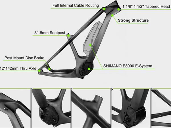 29er Mid Drive Electric Carbon Bike Frame Glossy Surface With Disc Brake
