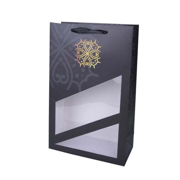 Spot UV Coated Paper Bags With Window , Portable Printed Paper Carrier Bags