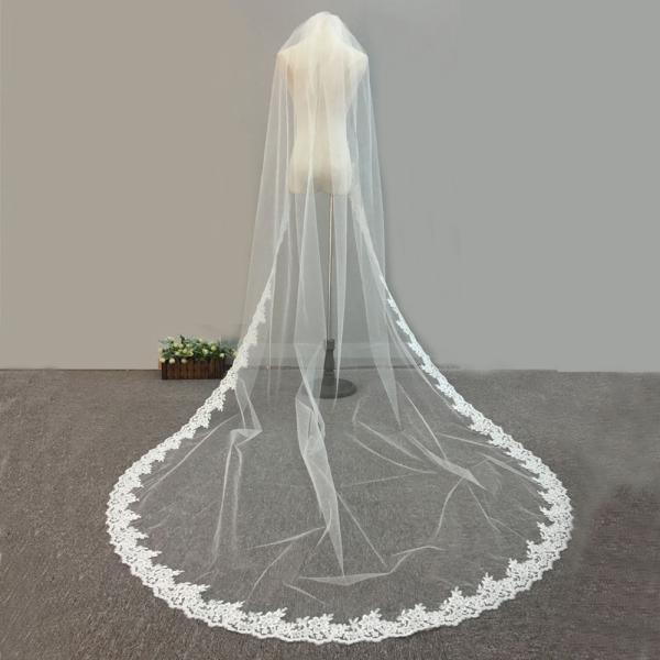 108 Embroidery Cord lace with Rhinstone  Ivory/White Bridal Veil  Wedding Accessories