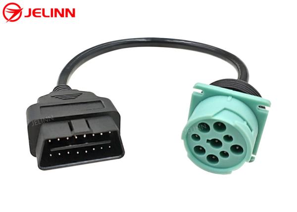 Green Deutsch 9 Pin J1939 Male to J1962 OBD2 OBDII 16 Pin Male Cable