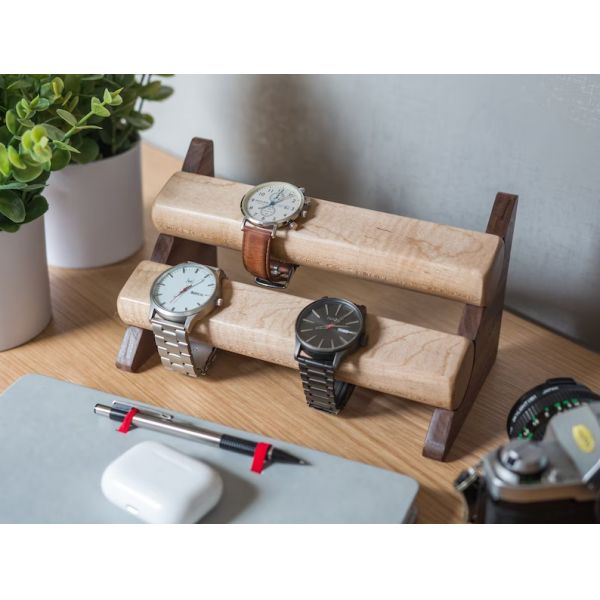 Walnut Wood Adjustable Jewelry Stand for Wristwatch Storage in Christmas Holiday Gift