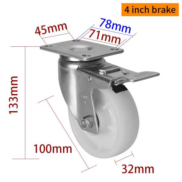 4 ruedas de ruedas industriales TPA 75 mm ruedas de ruedas de ruedas con freno 504P-26