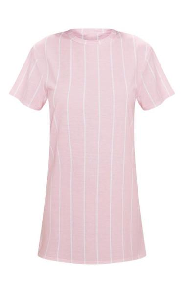 Vestido quente da camisa da cópia T da listra do rosa pastel da forma da venda para mulheres