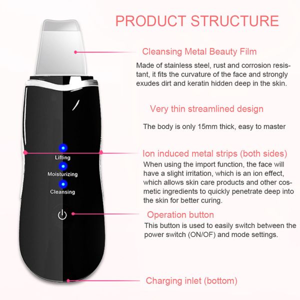 Ultrasonic Skin Scrubber Deep Cleaning Face Scrubber Vibrating Facial Cleansing Skin Spatula Peeling Beauty Instrument D
