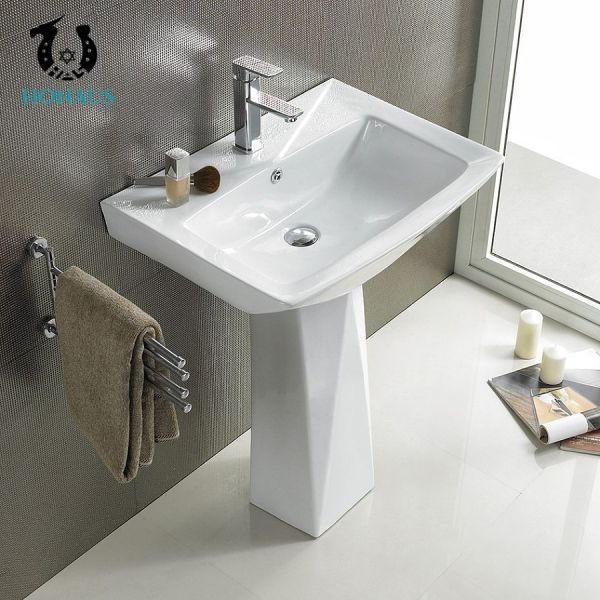 Bathroom Full Pedestal Wash Basin Free Standing Single Hole Multiple Size