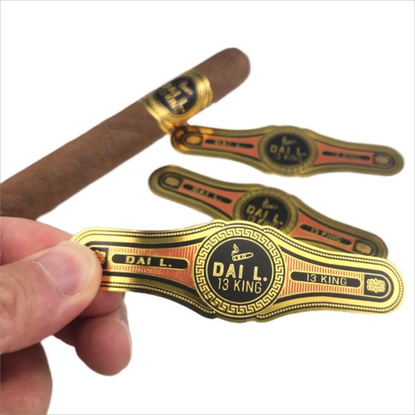 Custom Logo Adhesive Sticker UV Printing Gold Foil with Classic OEM Custom Sticker Waterproof  Vinyl Printed Cigar Label