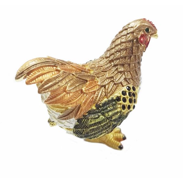 Hen hinged trinket jewelry box for new year rooster figure gifts jeweled enameled trinket boxes