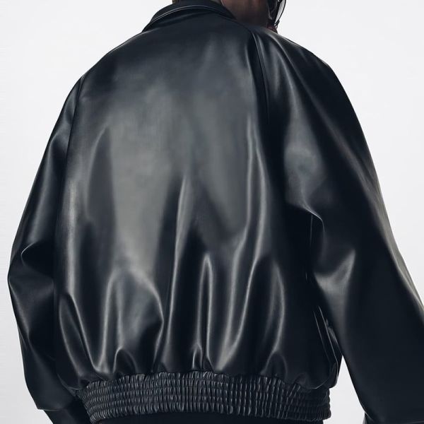 Vêtements de rue en cuir Pu Vêtements de baseball en cuir noir Vêtements de rue de style vintage Eco-friendly