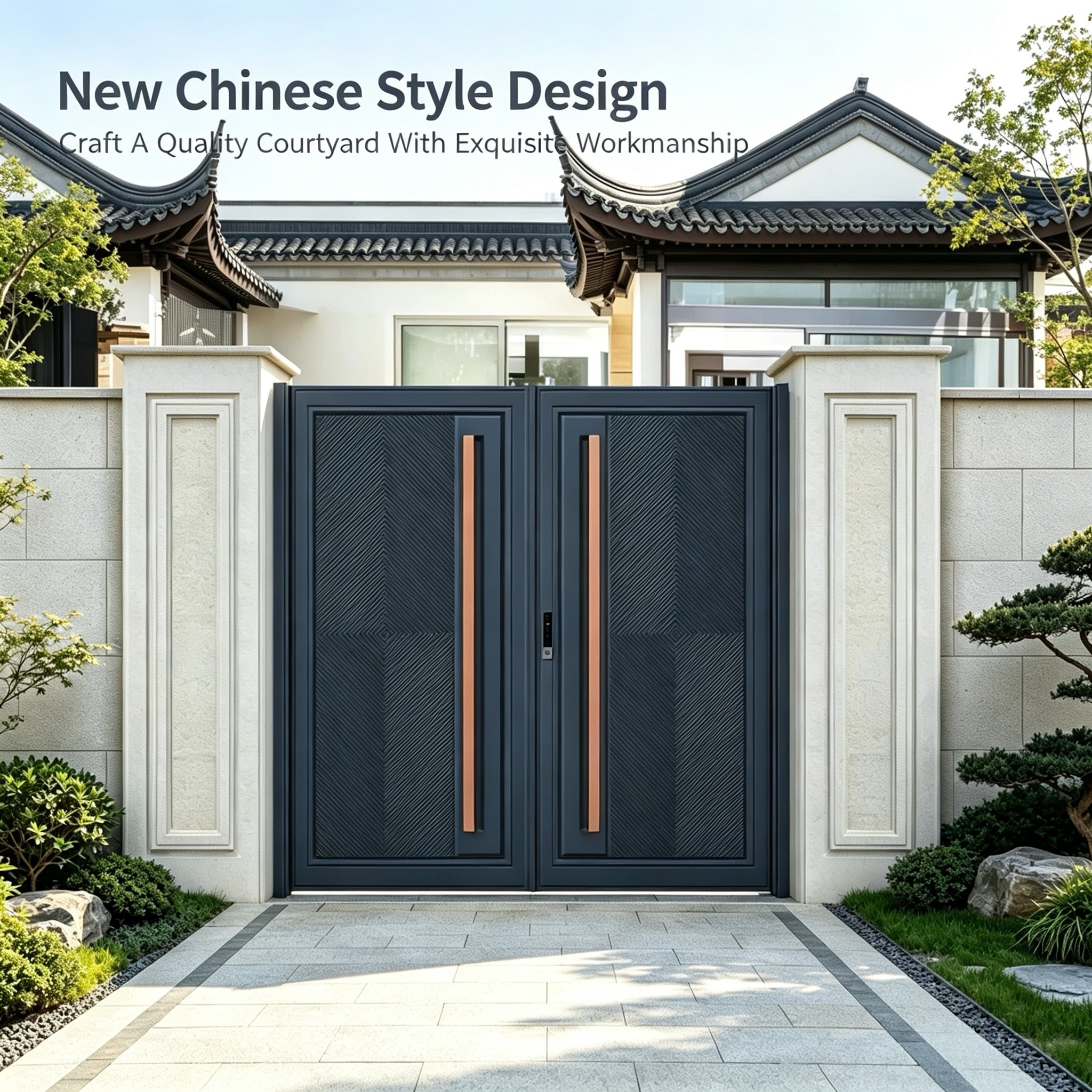 Electric Aluminum Courtyard Gate with Custom Size and 304 Stainless Steel Hardware for Villa Gardens