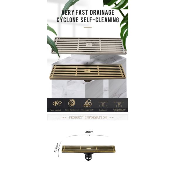 Rectangular Long Brass Floor Drain Insert for Bathroom Shower for Hotel Use