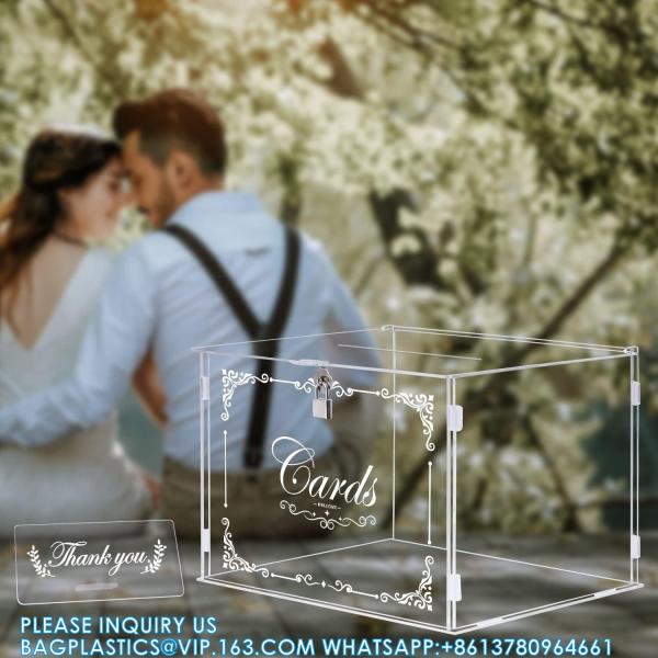 Acrylic Wedding Card Box Money Post Gift Box Holder, Clear Card Box Large Letter Envelope Boxes With Lock And Slot