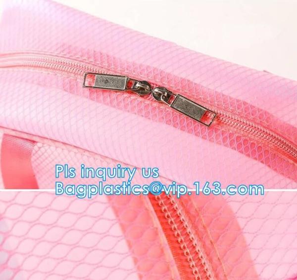multi-purpose washable portable breathable 3 pcs polyester mesh travel cosmetic bag, Mesh Zipper Black Makeup Pouch Cosm