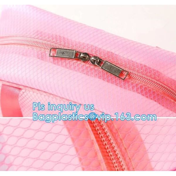 Embroidery Logo black nylon mesh cosmetic bag with zipper, mesh net zipper cosmetic makeup bag with custom logo, Women M