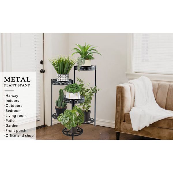 Plant Stand Indoor Outdoor, Plant Shelf Multiple Flower Pot Holder, Metal Wrought Iron Planter Shelf Plant Display