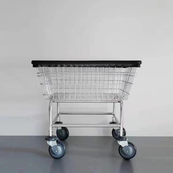 Chrome Laundry Basket Carts Rolling Laundry Cart With Double Pole Rack