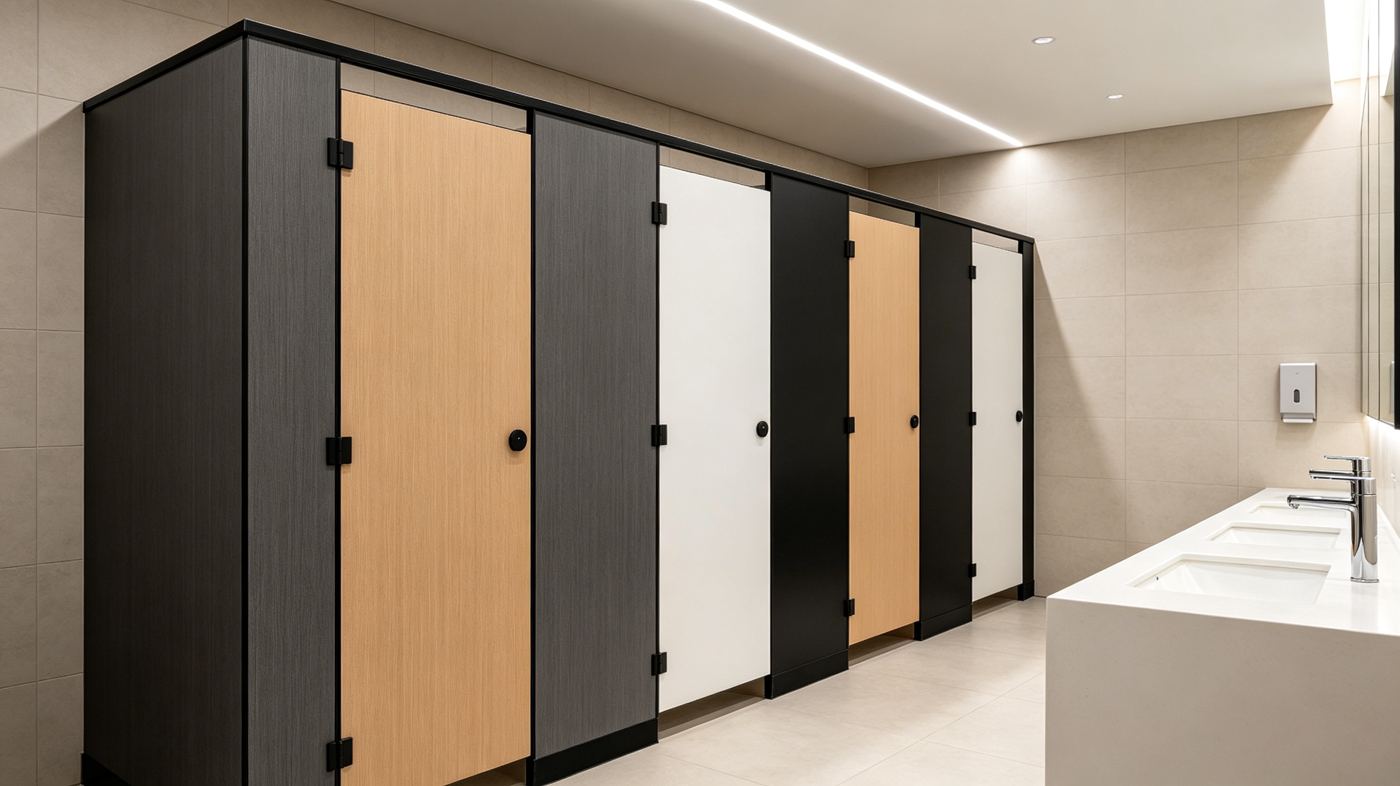 Commercial HPL Toilet Partitions - Waterproof Durable Compact Laminate Public Restroom Partitions for School, Hospital, Mall