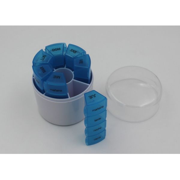 Cylindrical Plastic Pill Box With Stamp Printing Logo / 28 Day Pill Organizer