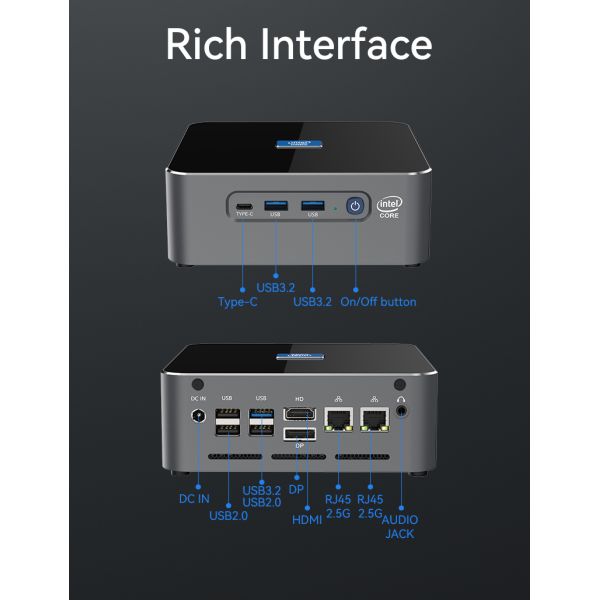 Intel Core I7 13700H Мини ПК DDR5 Dual LAN 3 Screen 4K Display Мини ПК с вентилятором