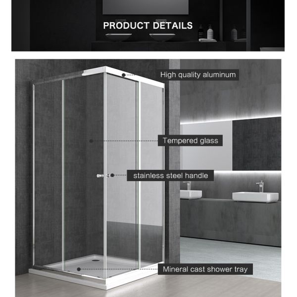 Standard Size Sliding Glass Bathroom Shower Room Aluminium Alloy Frame Material
