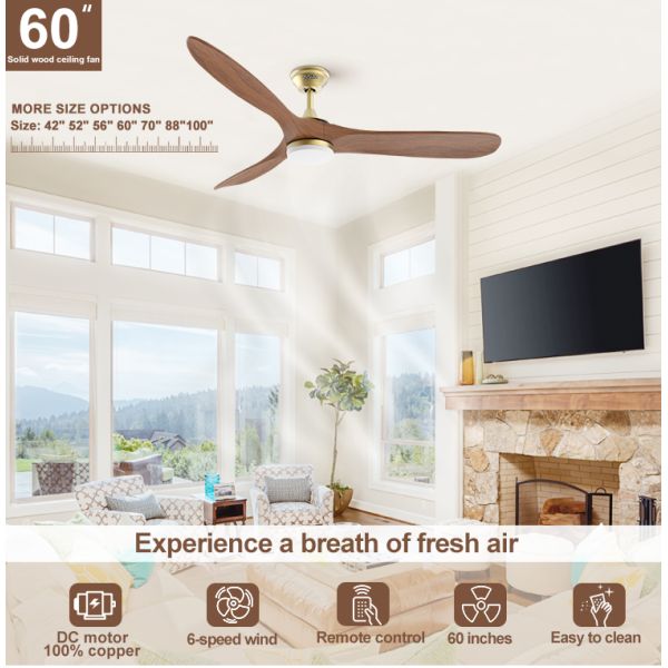 Ventilador de teto LED interior de 10 lâminas de madeira com iluminação personalizada ODM e controle remoto